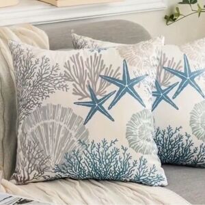 Coastal Themed Feather Filled Throw Pillows 18x18